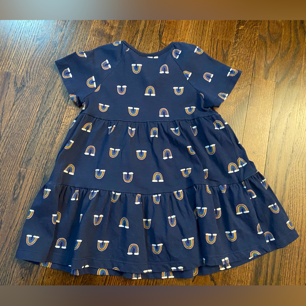 Hanna Andersson 100% cotton shirt dress navy rainbow tiered top size 6/7 (120cm) - Picture 7 of 8